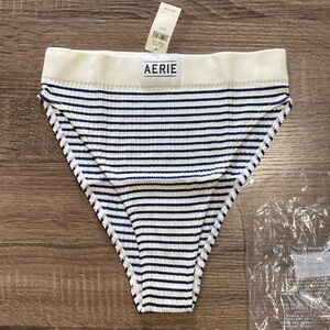 NWT - Aerie High Waisted High Leg Bikini Panties - Navy/Ivory Striped - M or XL